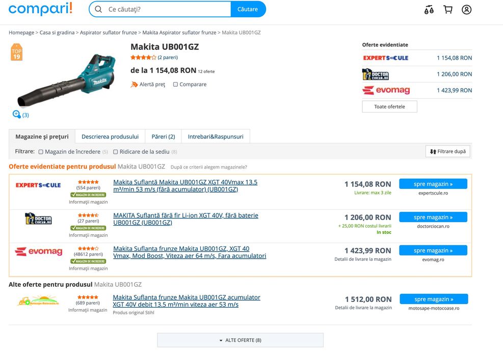 Suflantă Makita UB001GZ (XGT 40V) – nouă, în cutie originală