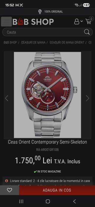 Orient Contemporary Semi Skeleton RA-AR0010R10B