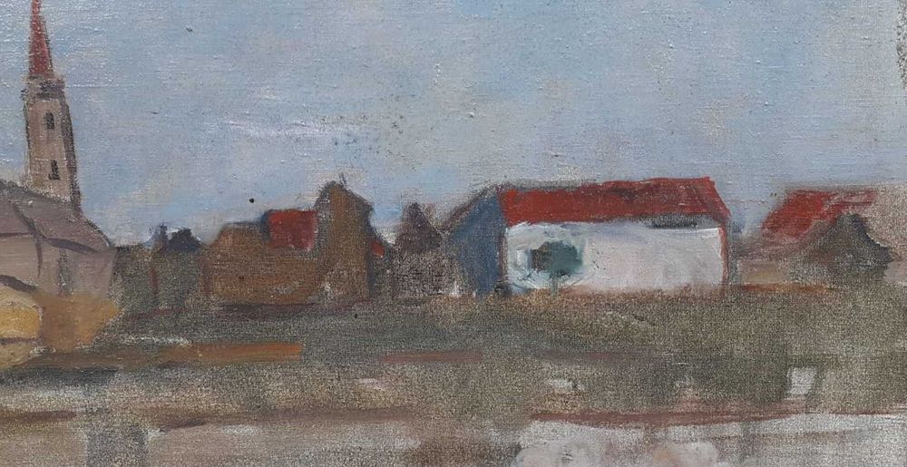 Tablou vechi - barca pe mal - semnat Patko Karoly