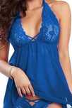 Set de lenjerie sexy, rochita, chilot Brazilian, dantela, M, Albastru