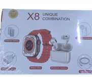 Комплект 8 в 1 с X8 Smartwatch,безжични слушалки,зарядно,кабели,външна