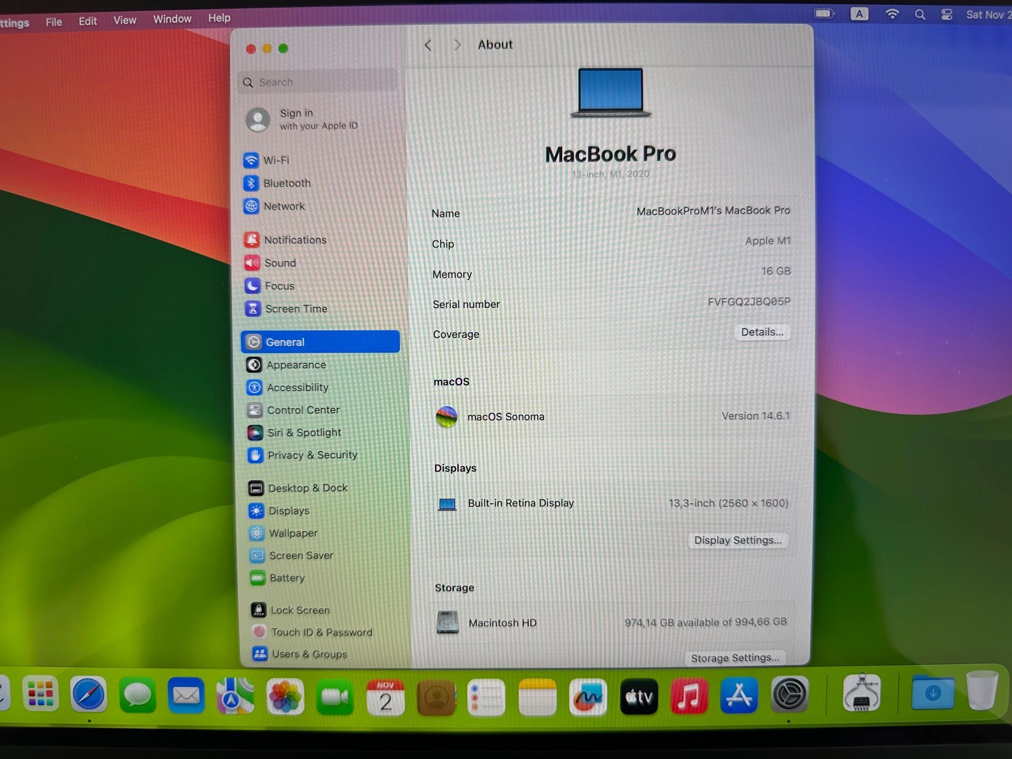 MacBook Pro 13" M1 Chip 8-Core CPU, 8-Core GPU, 16GB RAM, 1TB SSD