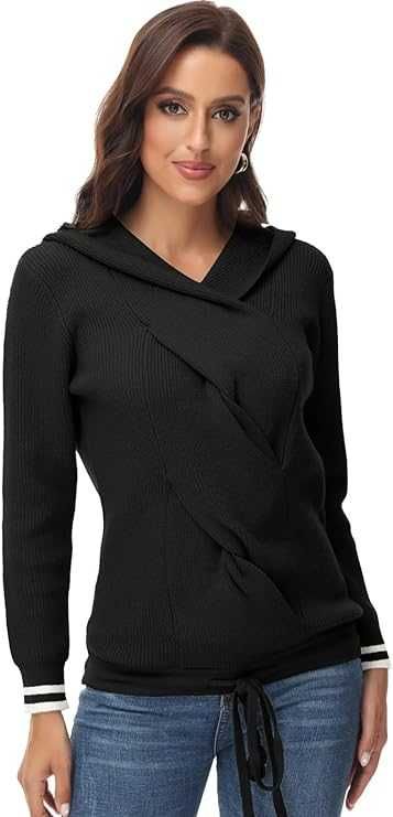 Hanorac cu gluga tricotat pentru femei, S,M,L, negru, Negociabil