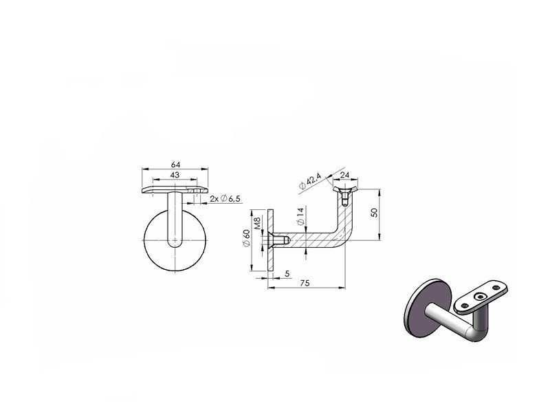 Suport mana curenta Balustrada Inox - Satin / Lucios