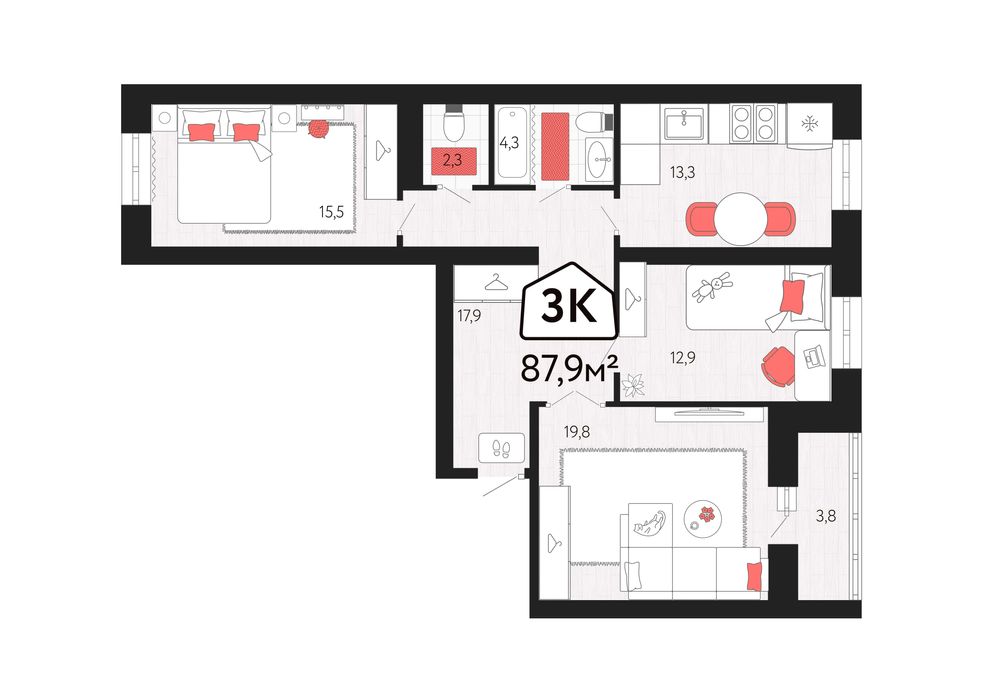 3-комнатная квартира в новом ЖК