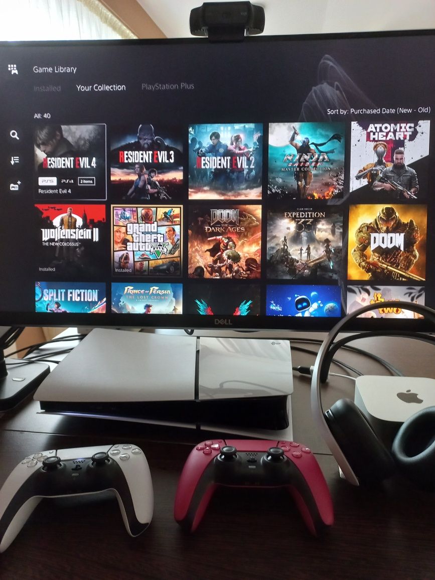 PlayStation 5 Slim cu 40 de jocuri, 1 an garanție, și casti Pulse 3D