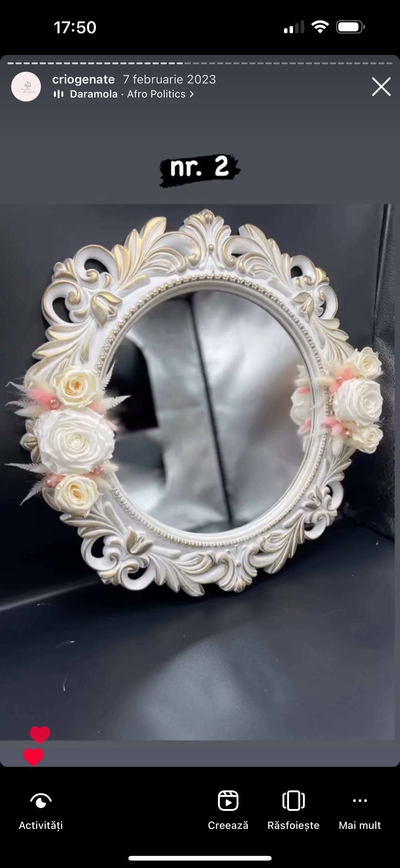 Oglindă miresei decorată cu flori criogenate