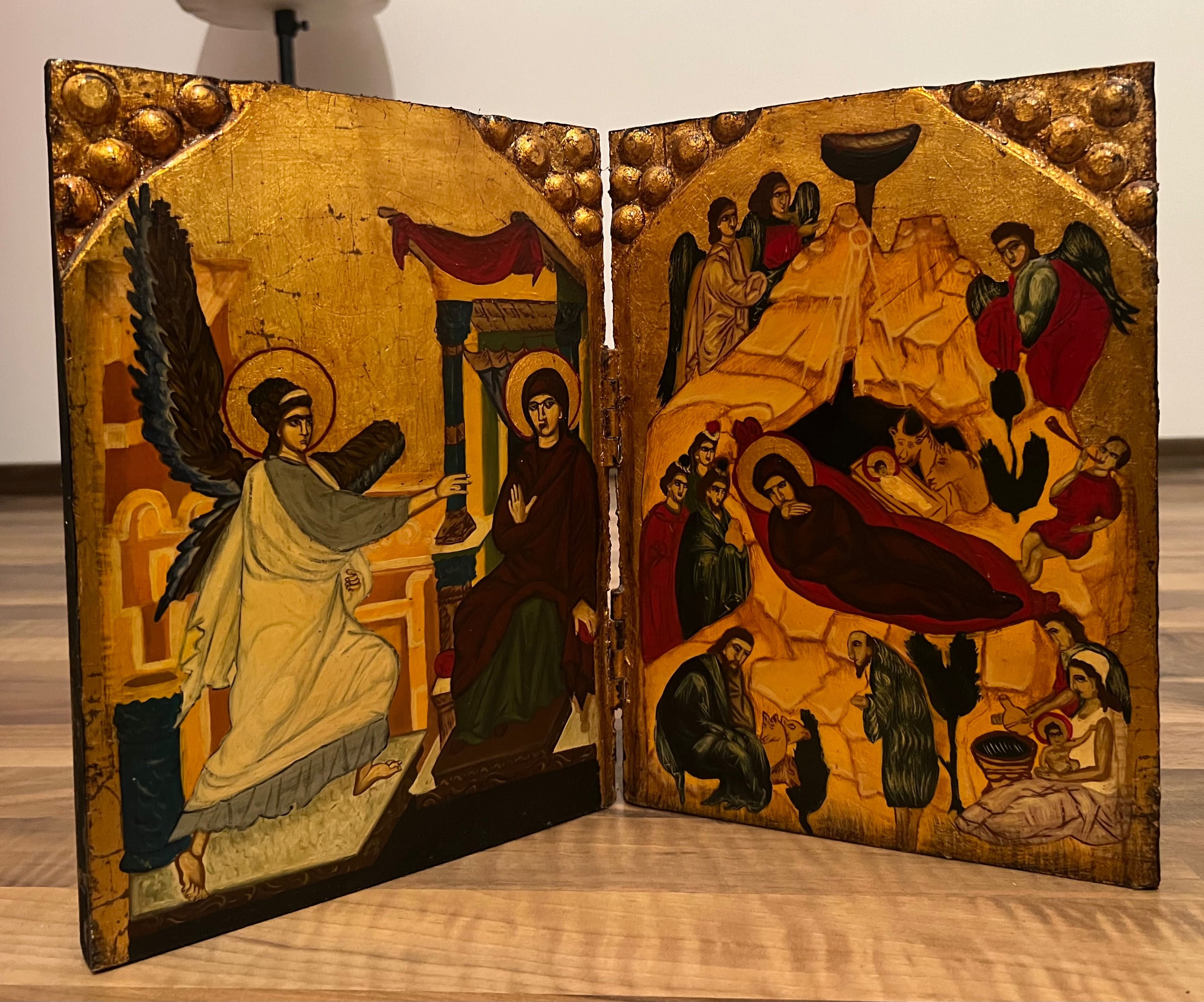 Diptic - Bună Vestire / Nașterea Domnului Icoana antichizata