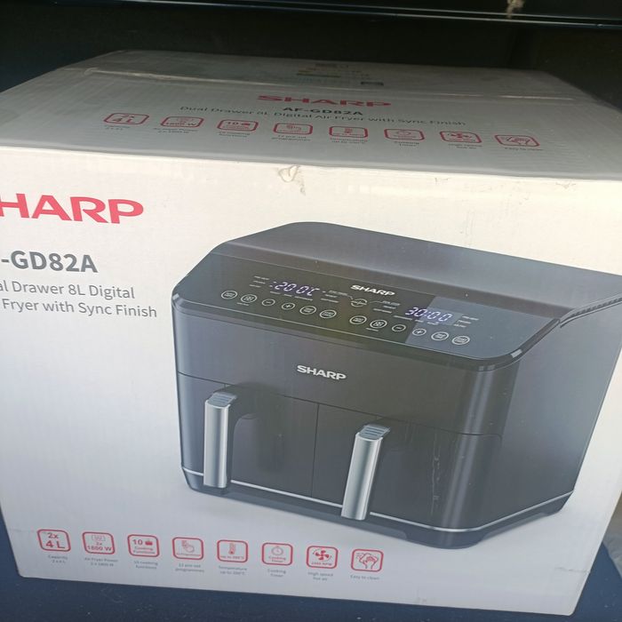 Friteuza Cu Aer Sharp Af-Gd82Ae-B Cu 2 Compartimente, 2 X 4L