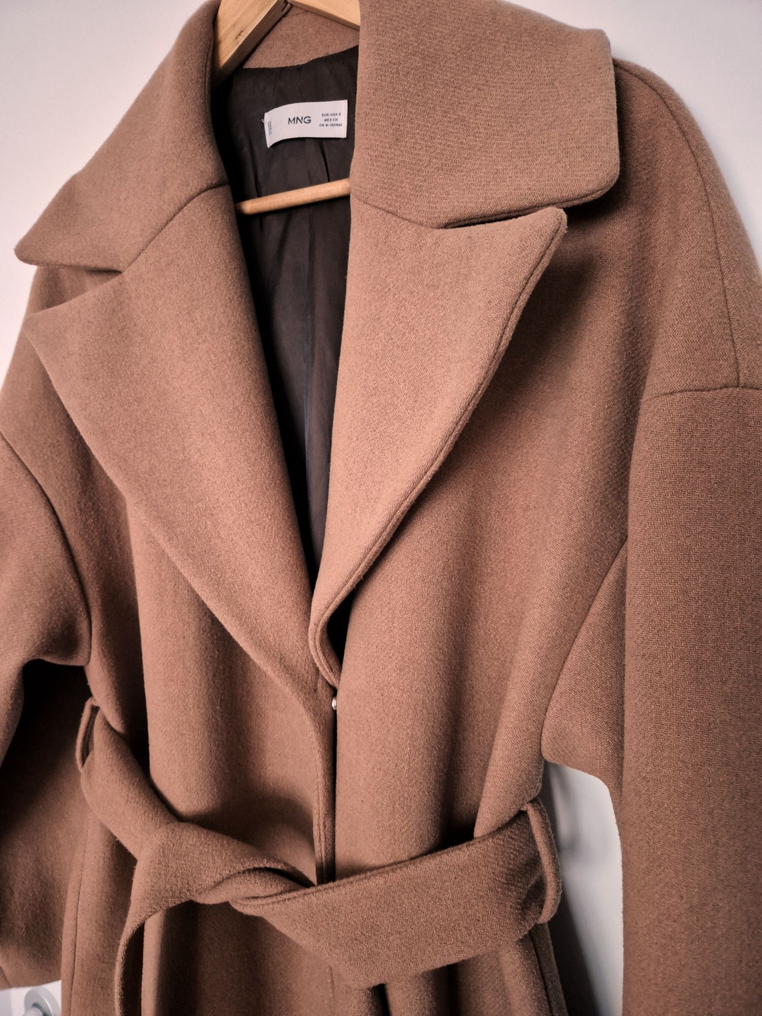 Вълнено палто Mango Camel Premium Wool