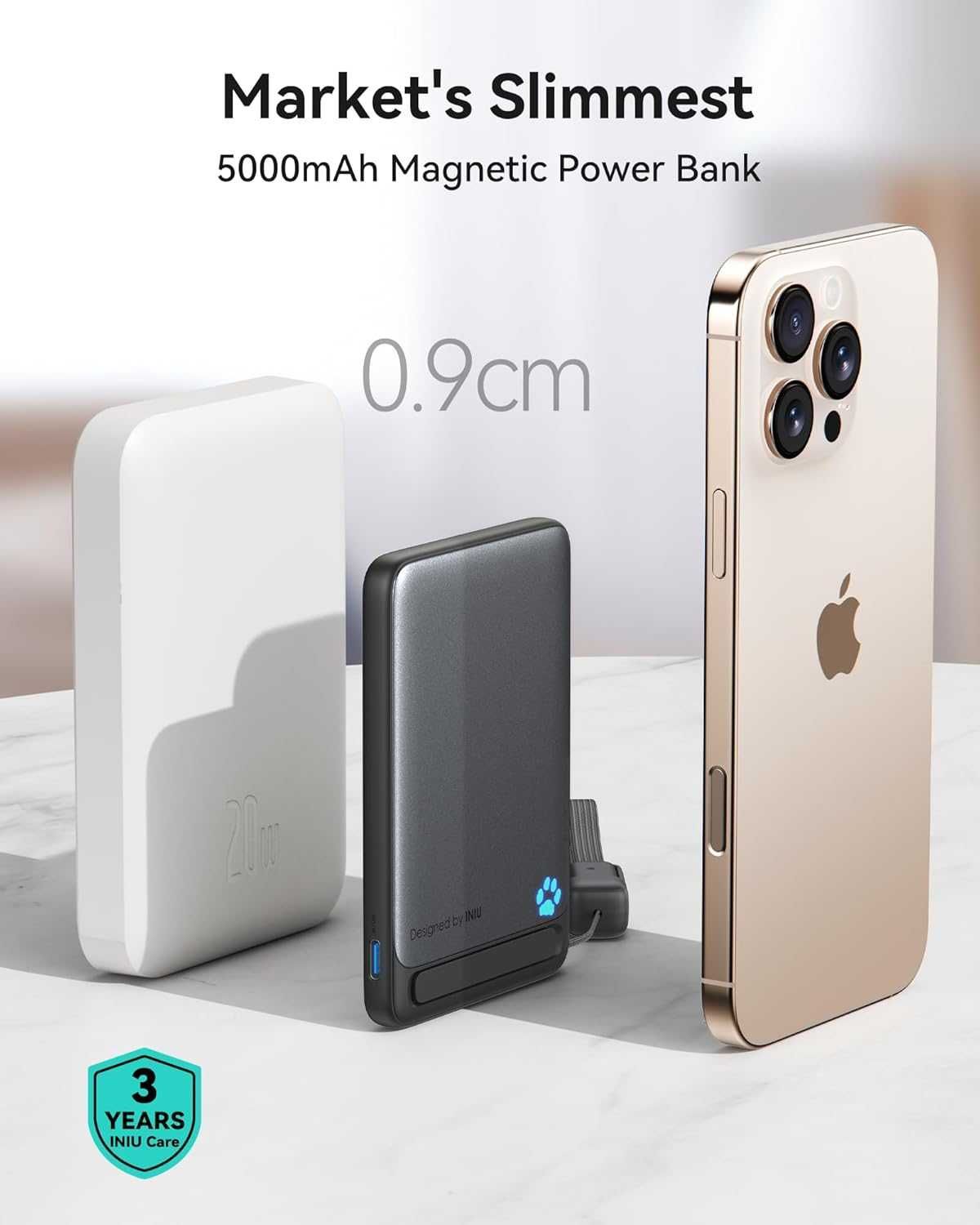 INIU магнитна външна батерия, ултра тънка Qi2 сертифицирана, 5000mAh
