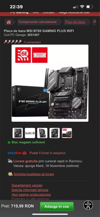 Kit Placa de baza MSI B760 Gaming Wifi + procesor Intel i3 1200f