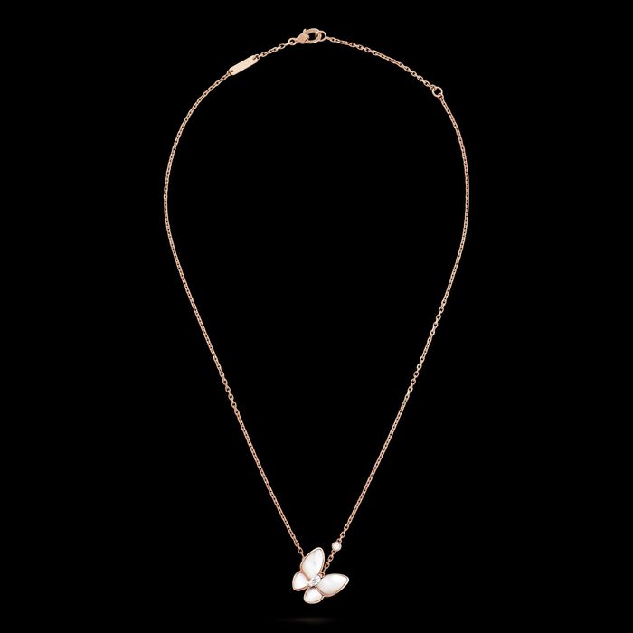 Van Cleef & Arpels VCA Silver Mother Pearl Two Butterfly Дамско Колие