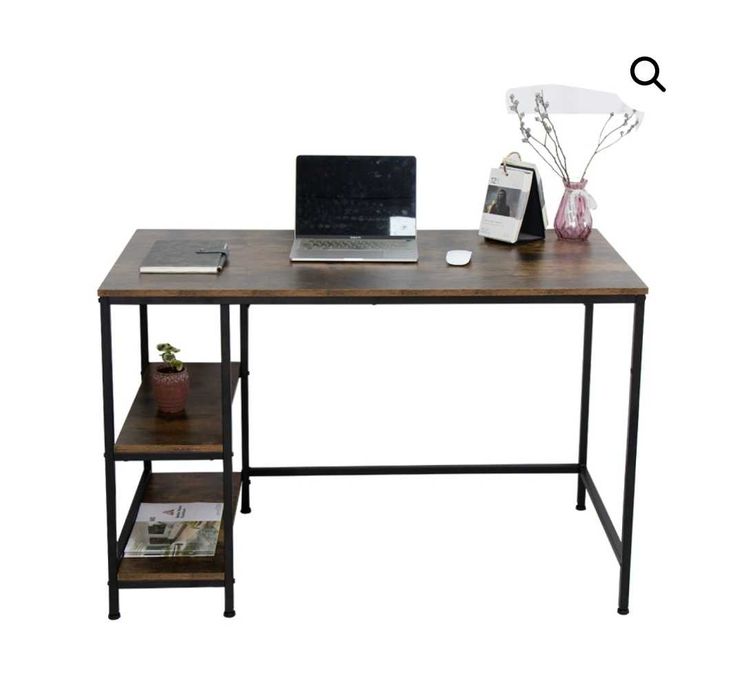 Бюро индустриален дизайн с място за съхранение черна рамка кафяв плот