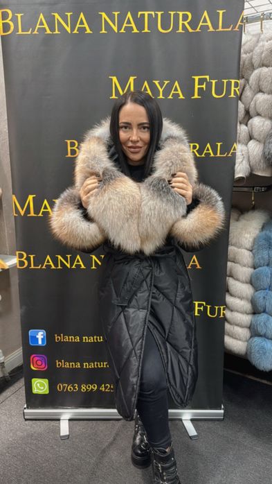 Geaca impermeabila, matlasata, blana naturala premium