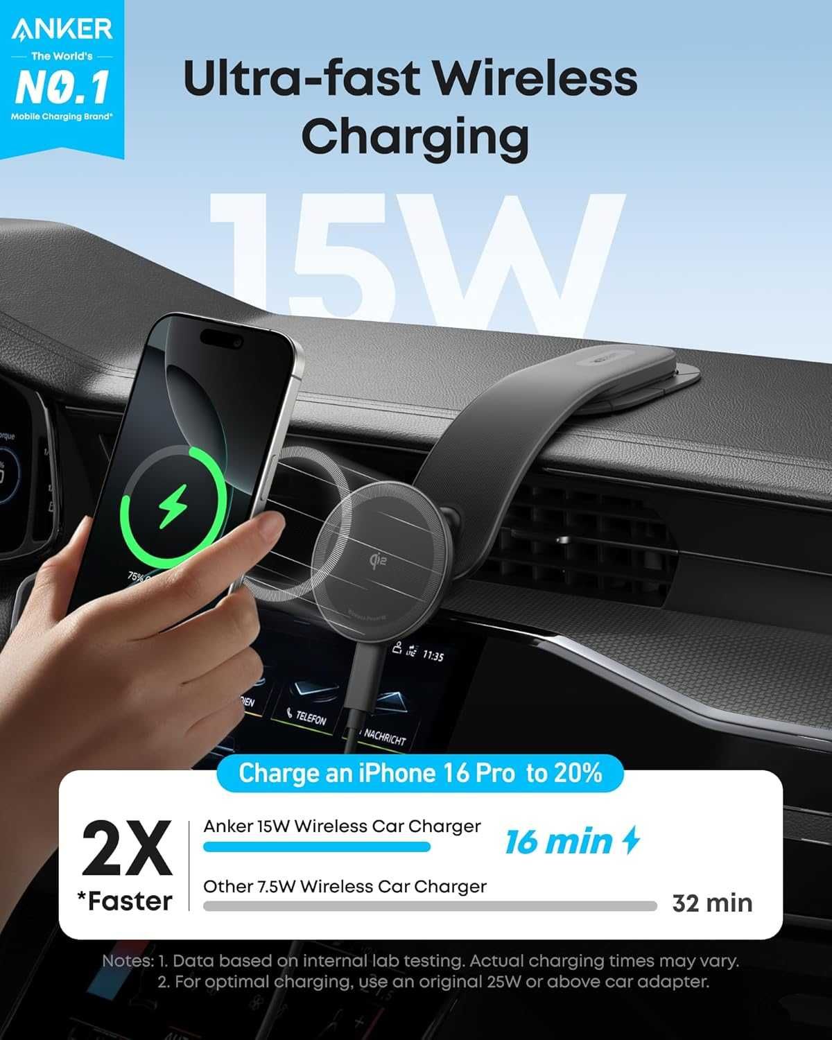 Anker Nano Wireless Charger 360°магнитна стойка за безжично зареждане