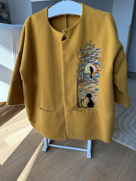 Palton din 100% lana, decorat cu lana impaslita cu acul, marime S-M-L