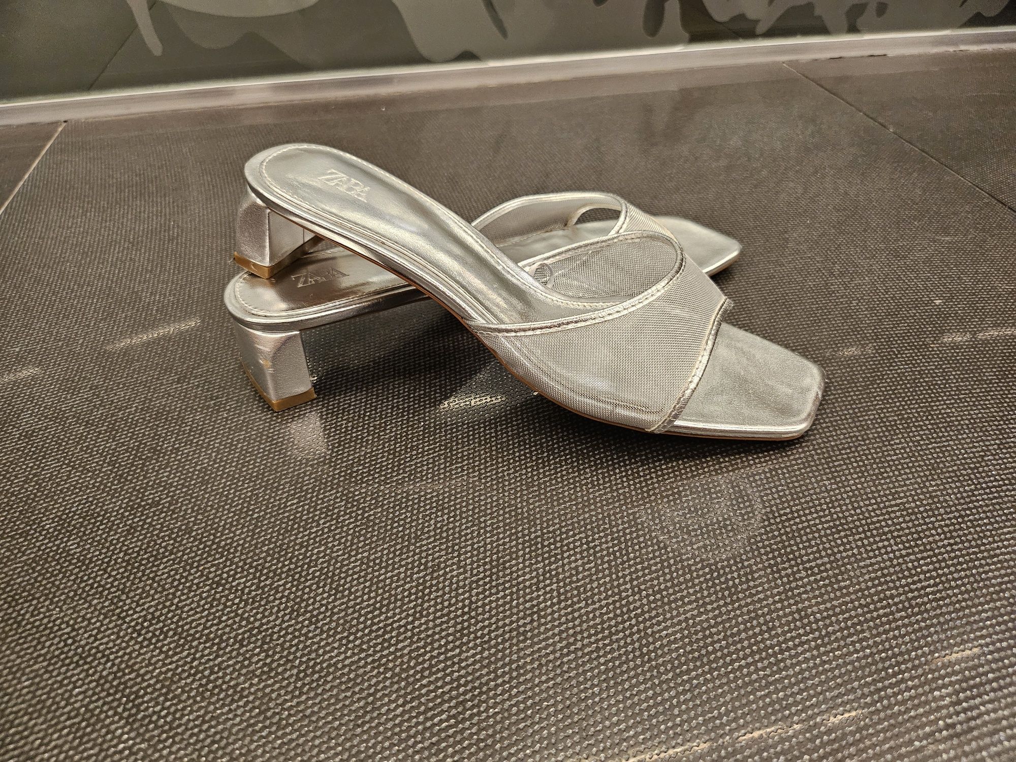 ZARA чехли сребро и тюл н.38