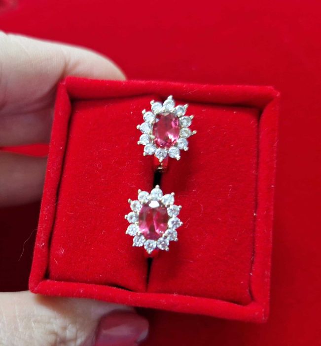 GP68, cercei placati cu aur 18k,incuietoare sigura, zirconiu rosu/alb