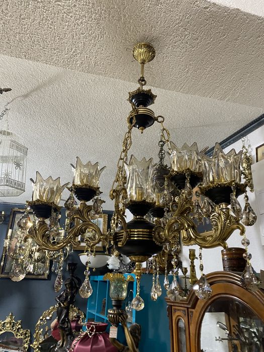Candelabru/lustra/bronz masiv/emailat negru