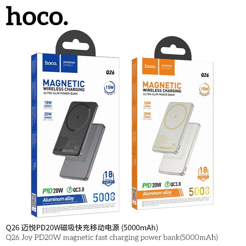 Hoco Q26 Joy 2 в 1 Ультра Тонкий 5000 mAh PD-20W Power Bank iPhone 16