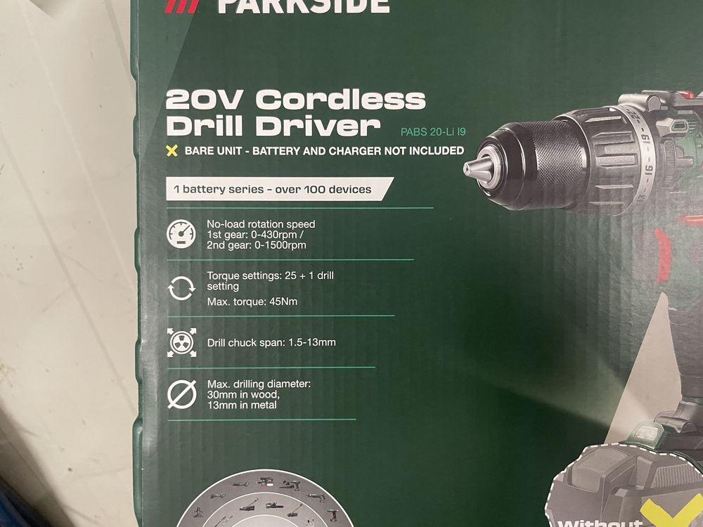 Бормашина и отвертка, Parkside PABS 20-Li I9, 45Nm, 2 скорости и куфар