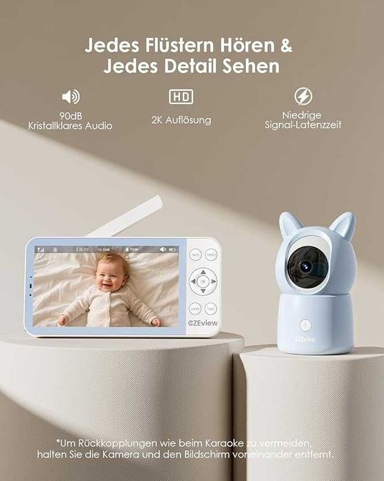 Monitor pentru bebeluși CZEview BM6 cu 2 camere, zoom 2K și 4X,