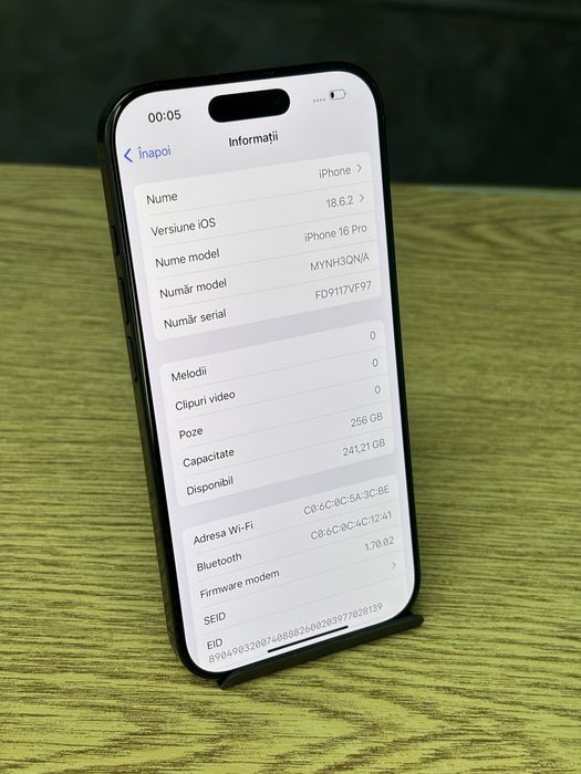 iPhone 16 Pro, memorie internă 256GB, sanatate baterie 93%