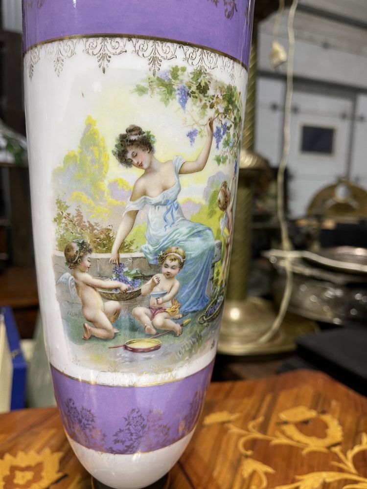 Vase decorative din portelan pictat manual cu ornamente din bronz