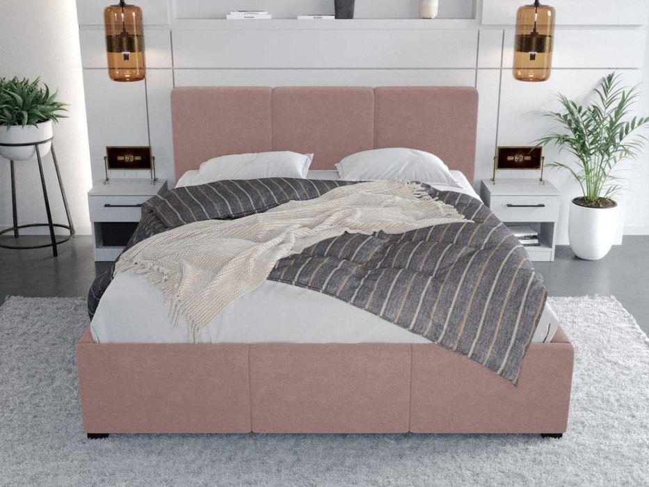 Pat Tapitat Avelis Roz cu somiera rabatabila si lada de depozitare