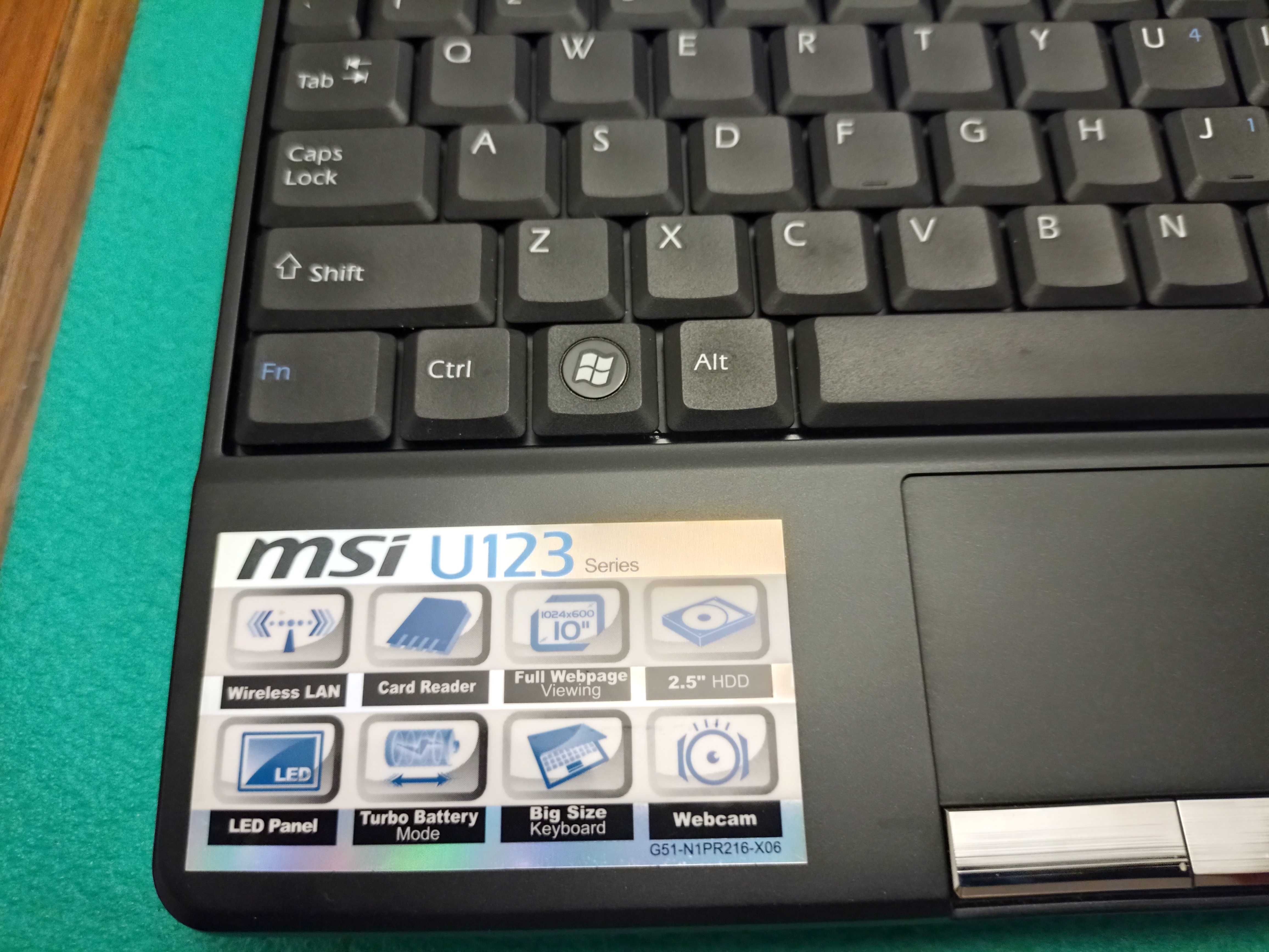 Notebook MSI U123 10”, Intel Atom N280 1.66GHz, 1GB RAM, 160GB HDD