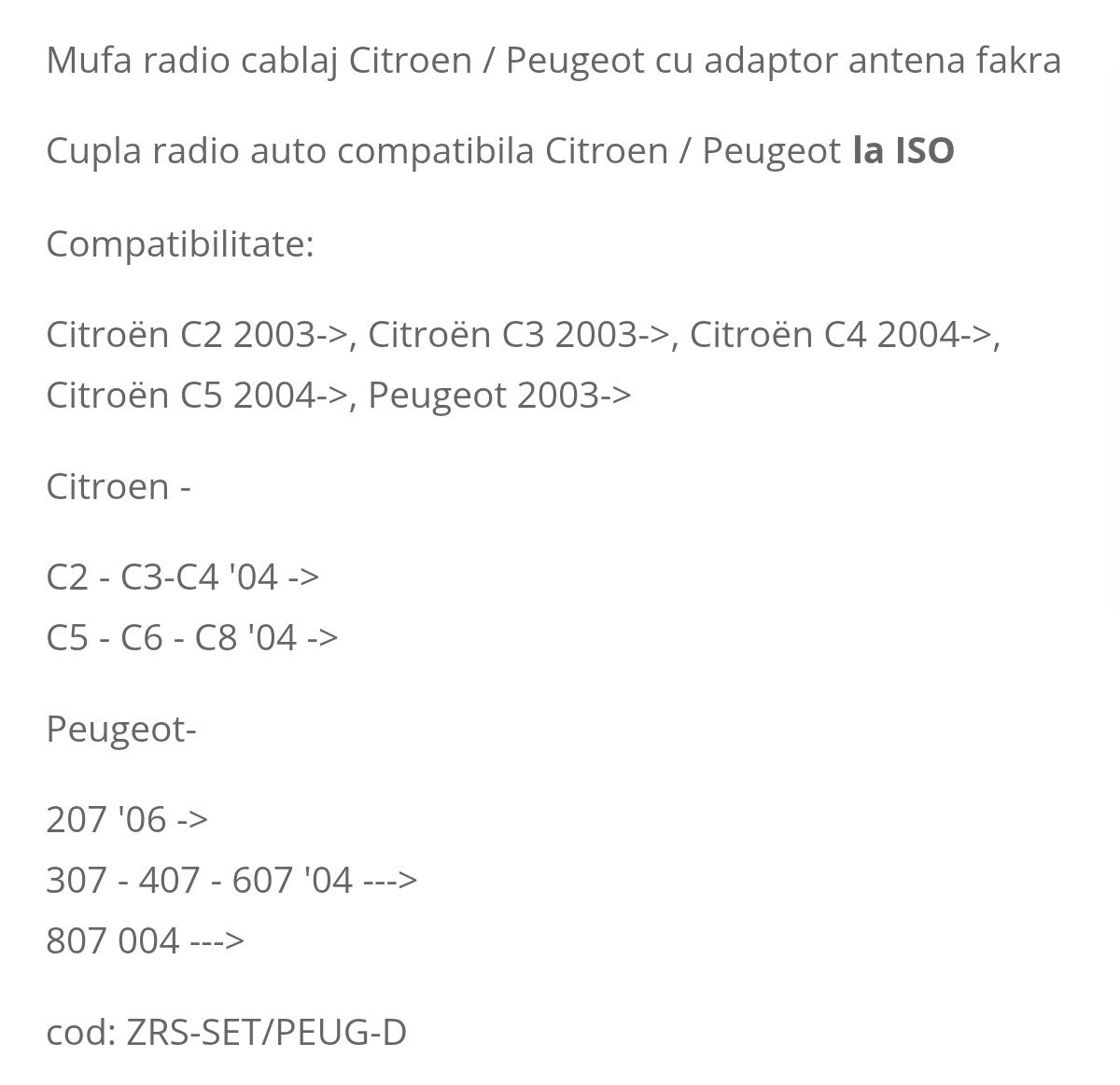 Mufa adaptoare radio citroen / peugeot