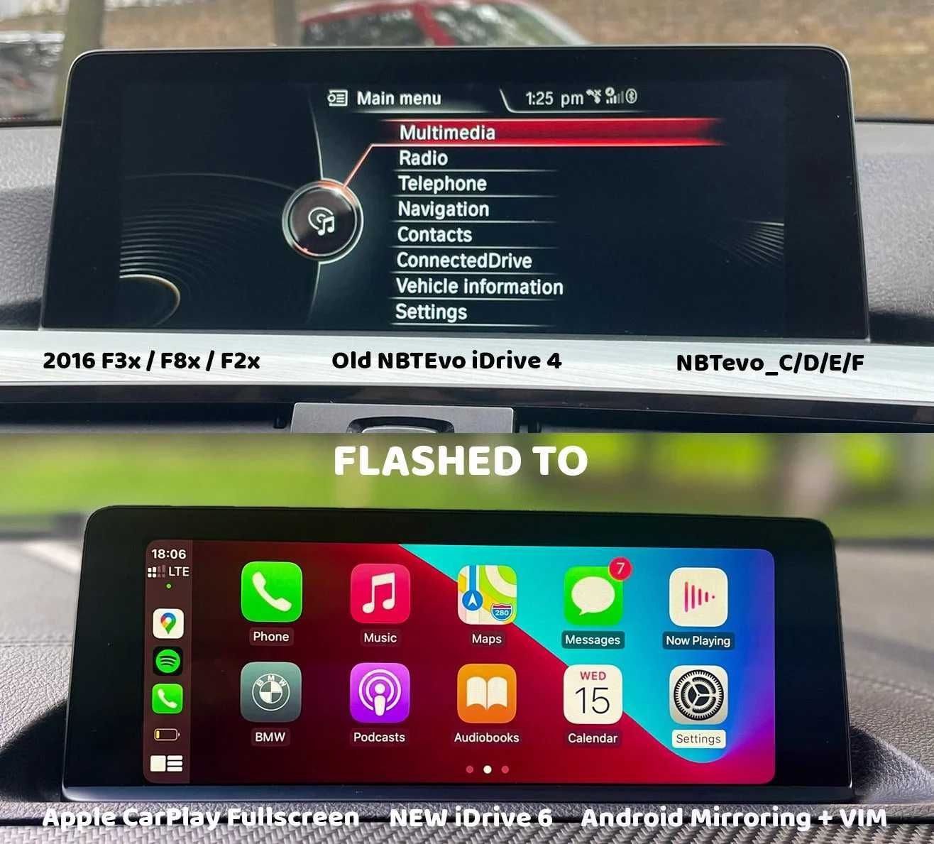 Upgrade Flash NBT iDrive evo iD4 la iD6 cu CarPlay Full Screen