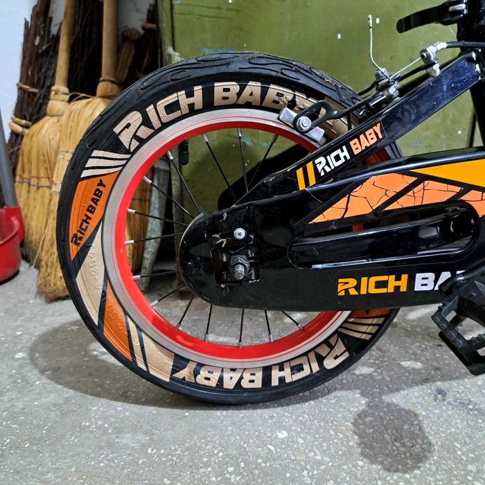 Bicicleta baieti RICH BABY R14WTB, roata 14", roti ajutatoare