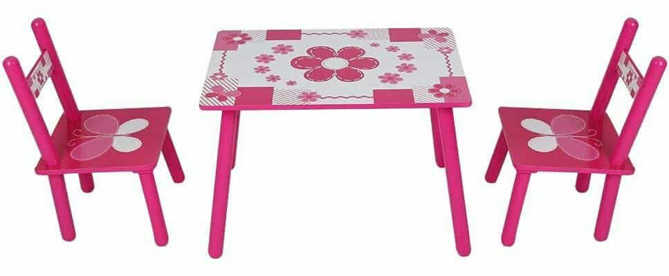 Set masuta cu doua scaune pentru copii, din MDF, roz cu alb, 59x39x40