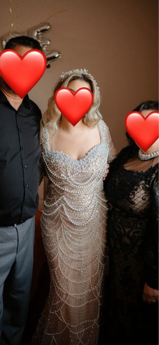 rochie tip sirena batuta in perle si margele