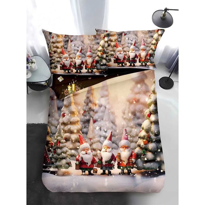 Двулицево коледно спално бельо за приста (Реално изображение), 4 части