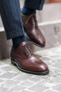 Pantofi oxford 43 43.5 brogue lucrati manual Signature Italian piele