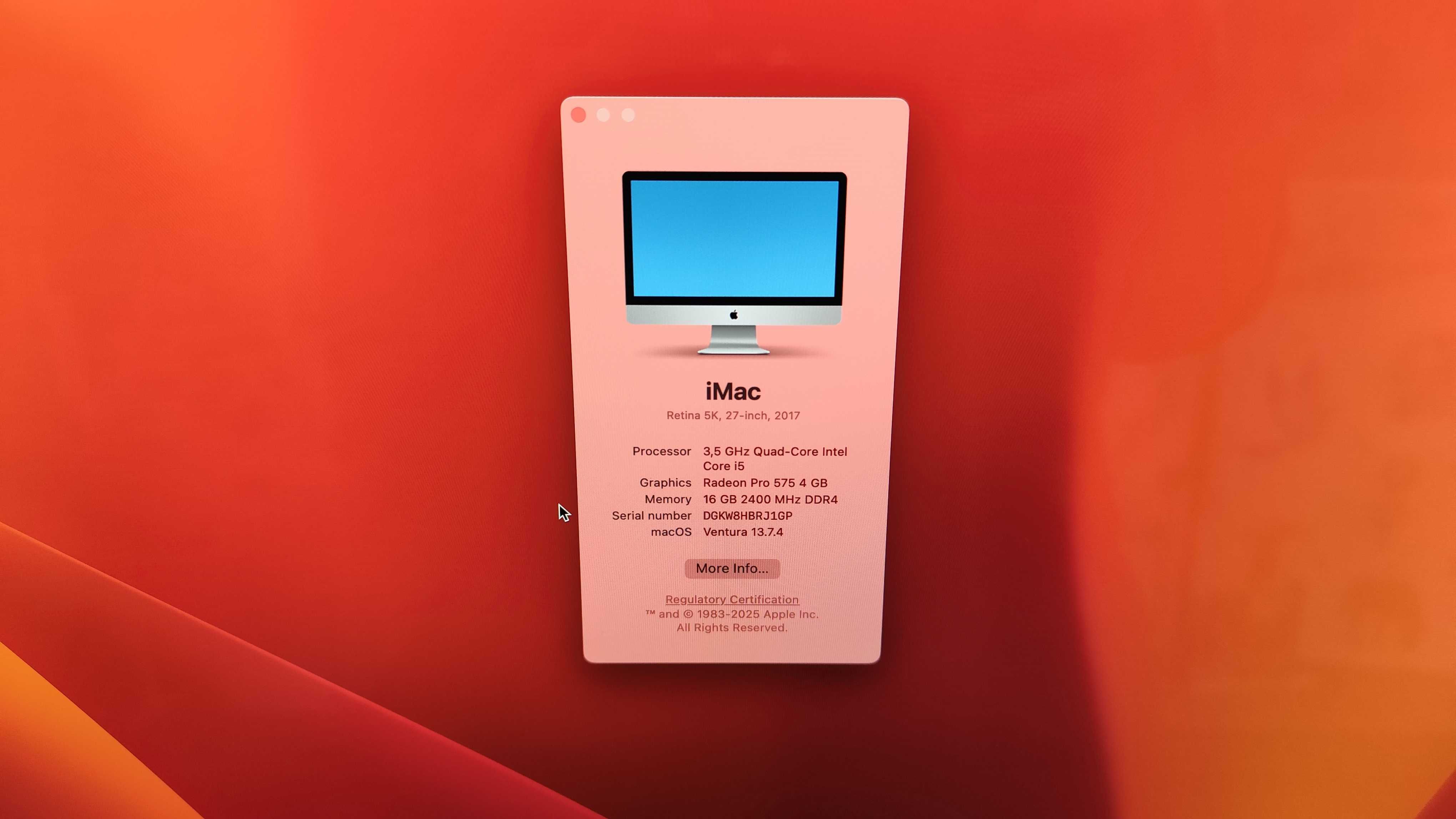 Apple Imac 27 inch, retina 5K, late 2017