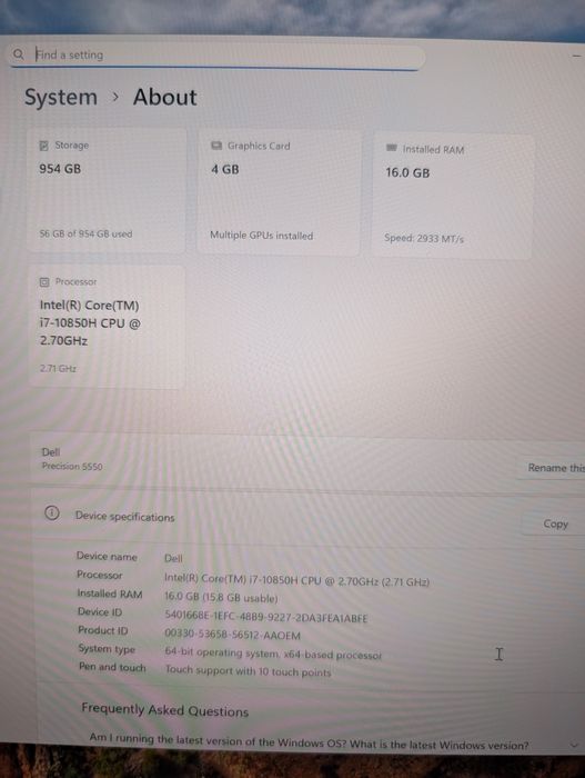 Dell Precision 5550 - i7 10850H | Nvidia T1000 | 16 GB RAM | 1TB SSD