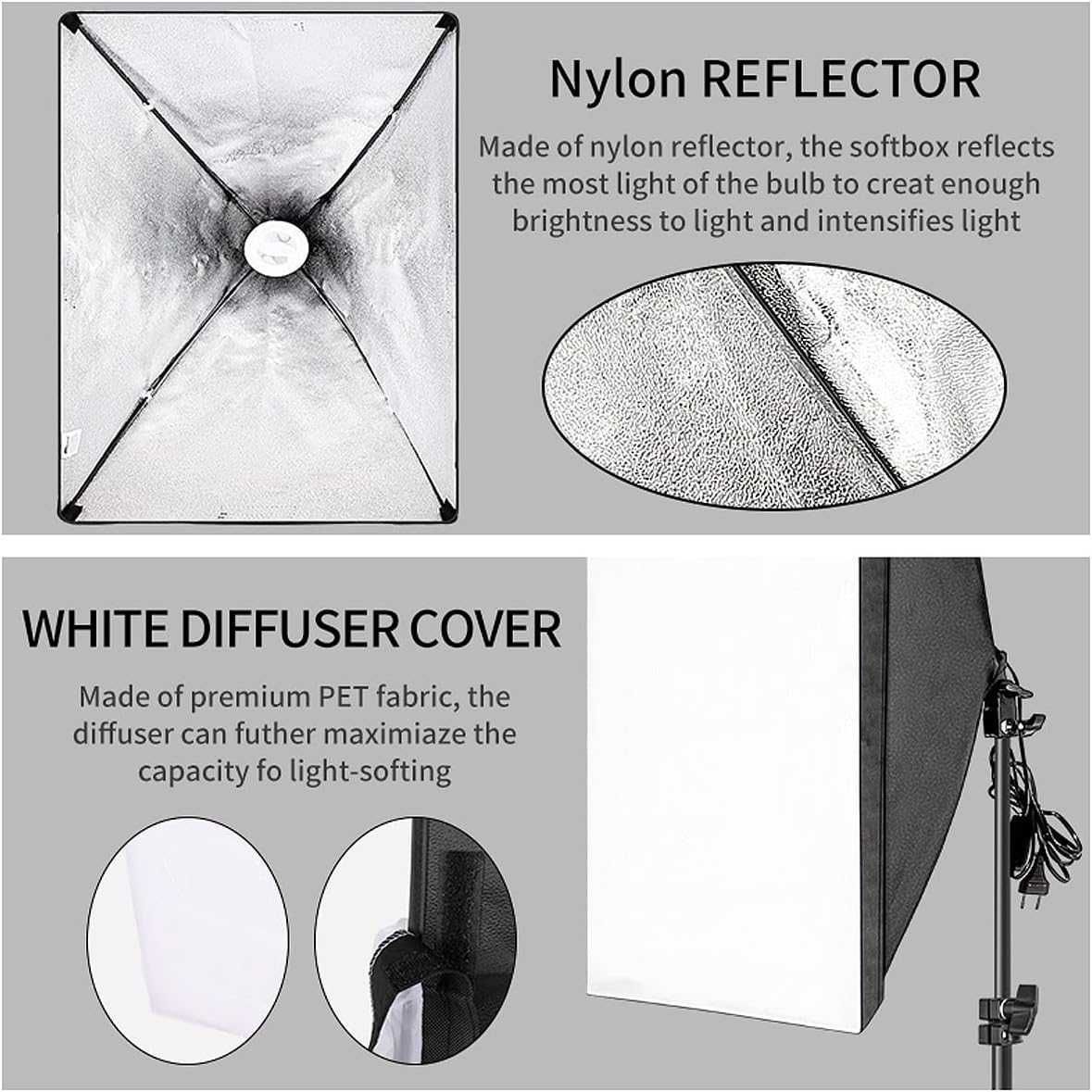 Kомплект софтбоксове за студийно осветление с трицветни крушки 2x85W