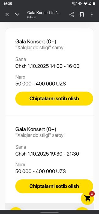 Гала концерт билет 1.10.25 Халклар дустлиги саройи