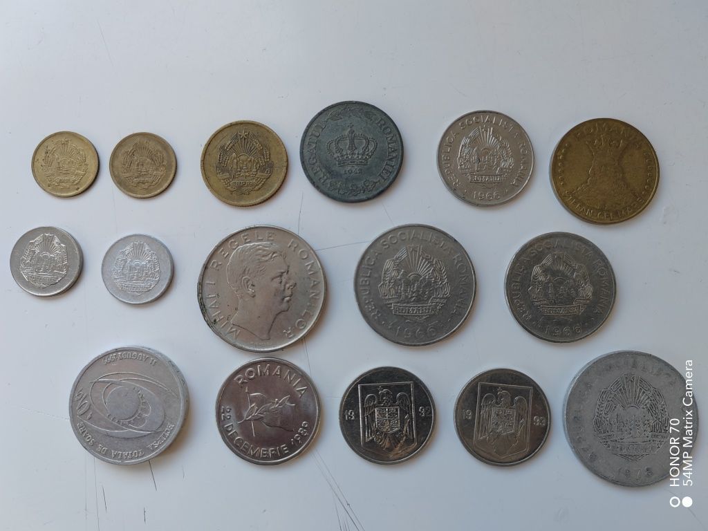 Monezi românești vechi, 1 ban, 5 bani, 100 lei, 5 lei