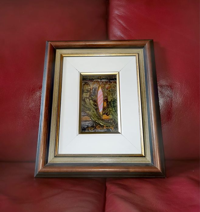 Картина миниатюра  масло дърво  “ Диалог “ Никола Певичаров Пловдив