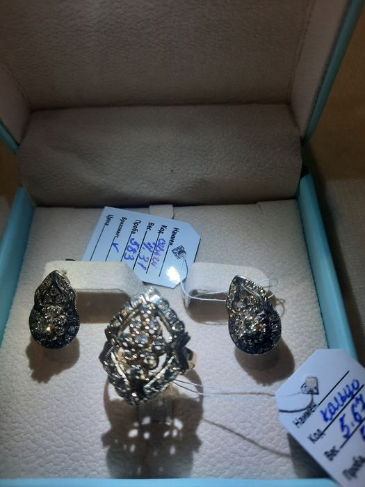 Золотое изделие. Комплект.Кольцо и серги