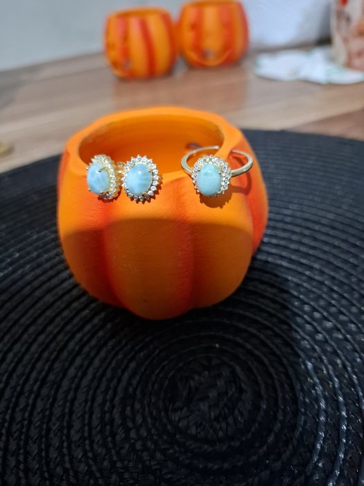 Set cercei si inel larimar reglabil argint aurit