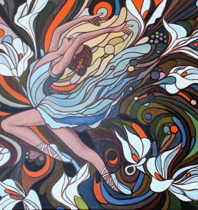 Tablou original  pictat manual BALERINA,50x50 cm