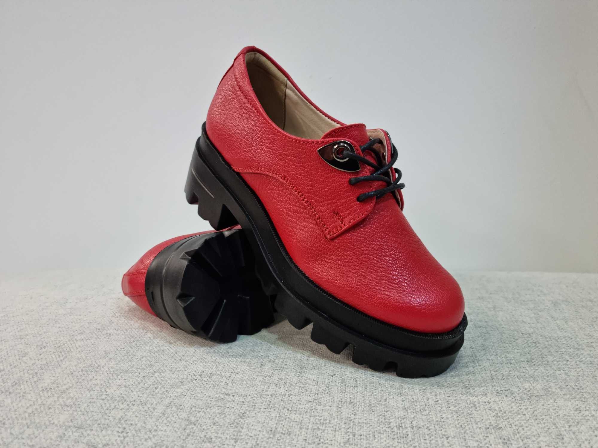 Pantofi casual, roșii, piele naturală, pentru femei