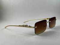 Правоъгълни Слънчеви Очила Cartier Черни La Phanthere Кафяви Златни CE