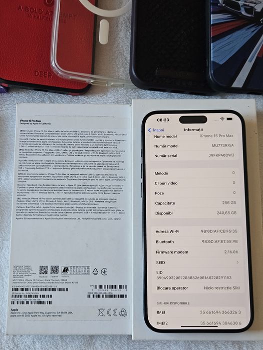 Iphone 15 pro max 256GB, baterie 100%, 33 cicluri de încărcare, CA NOU